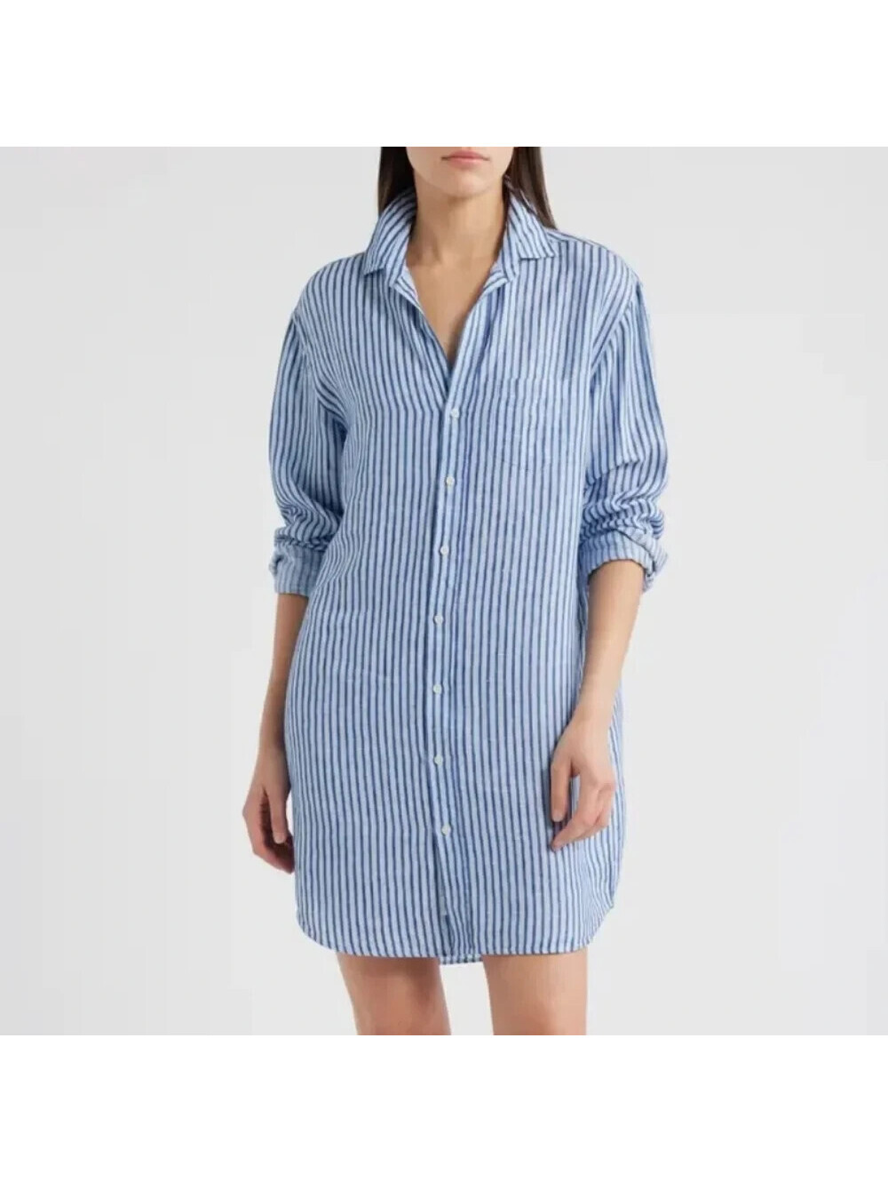 NEW, Frank & Eileen Mary Classic Shirtdress in Blue Stripes Sz M #MD2552